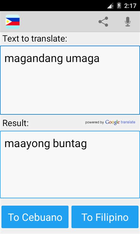 Best Tagalog to Cebuano translator .